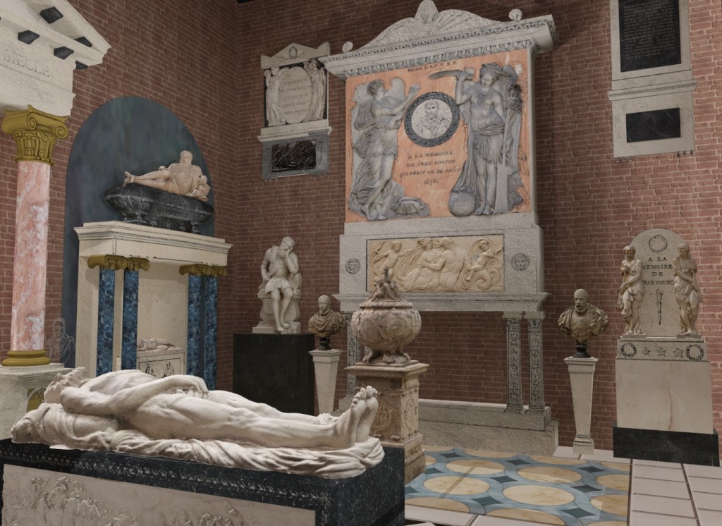 Vue de la modélisation de la salle du XVIème siècle du musée des Monuments français
